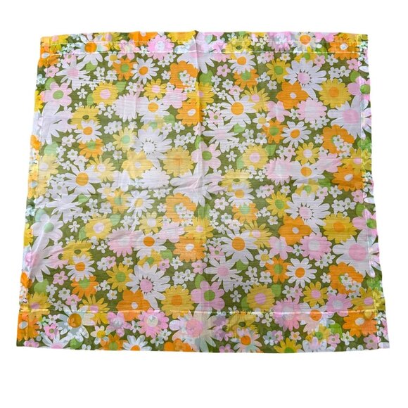 VTG Floral Curtain Panels/Valance Set Daisy Floral Green/Orange/Pink 1970s Retro - Picture 2 of 9